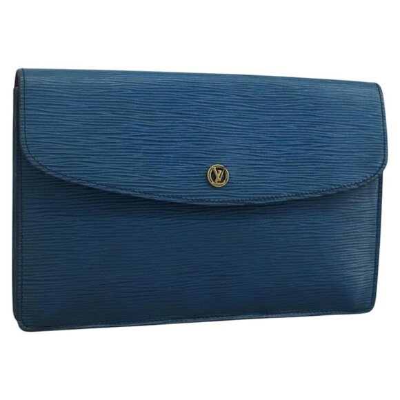 LOUIS VUITTON Epi Montaigne 27 Clutch Bag Blue - Picture 1 of 16